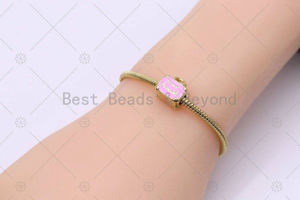 Enamel Colorful Cute Lady Bag Shape with Gold Love Forever Word Pendant, 18K Gold Filled Large Hole Charm,Sku#LD164