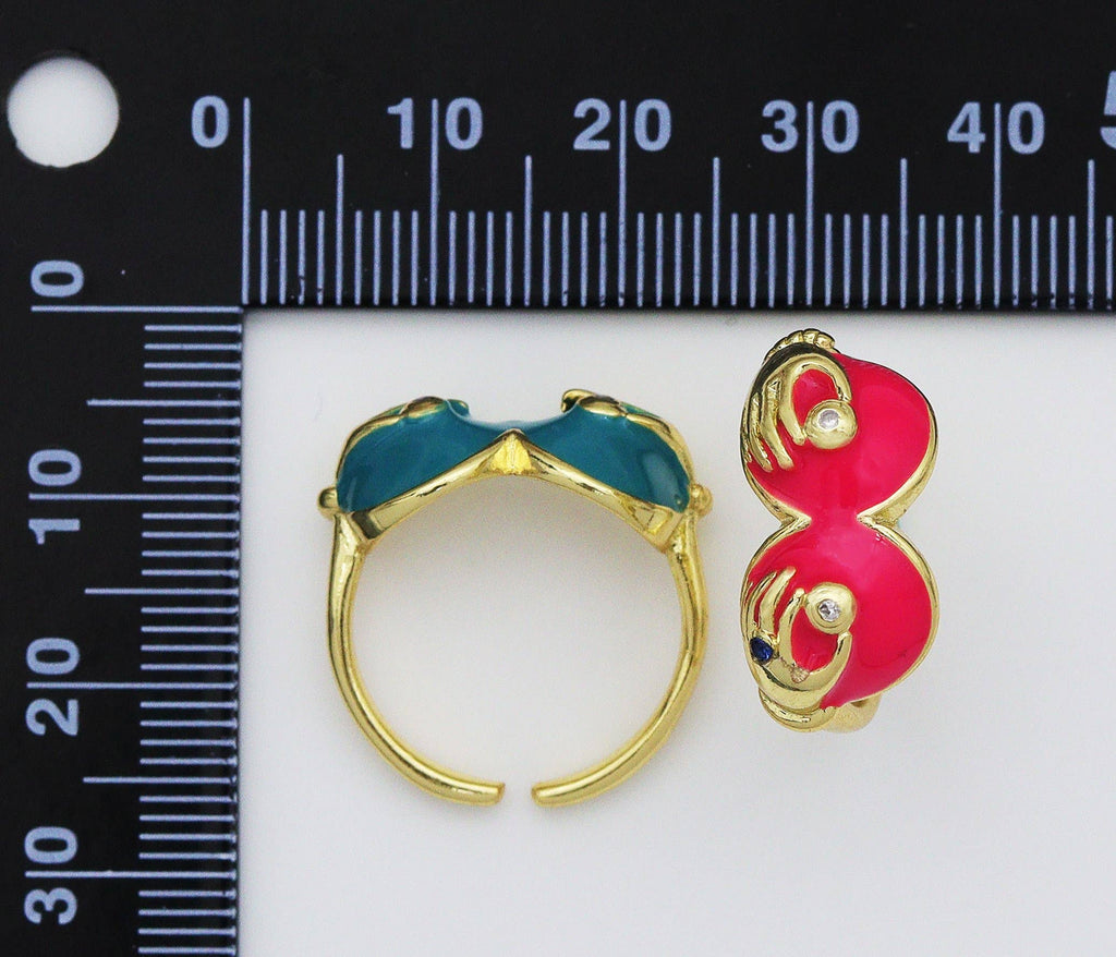 CZ Enamel Glasses with Hands Adjustable Ring, Sku#JD30