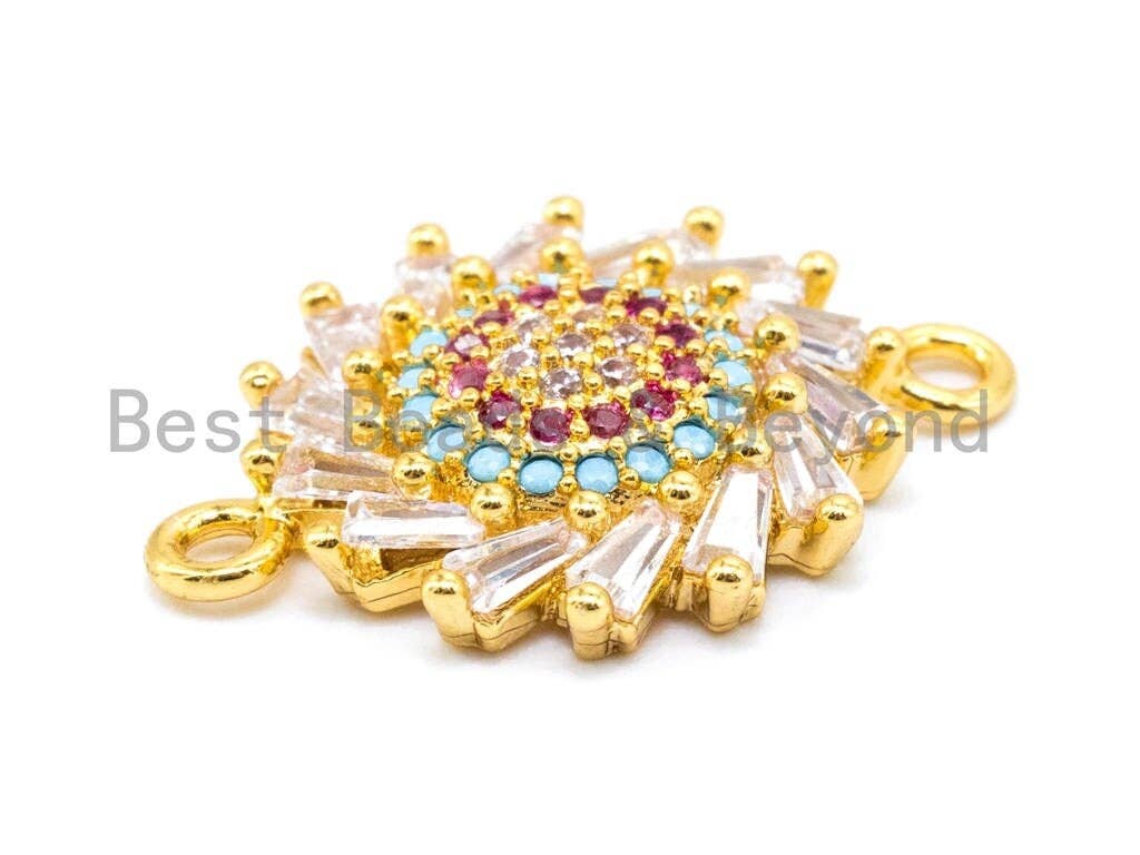 CZ Micro Pave Sparkly Sunflower Charm, Cubic Zirconia Evil Eye Space Connector, Rose gold/Gold/Silver/Black Finish, 15x20mm, sku#E212