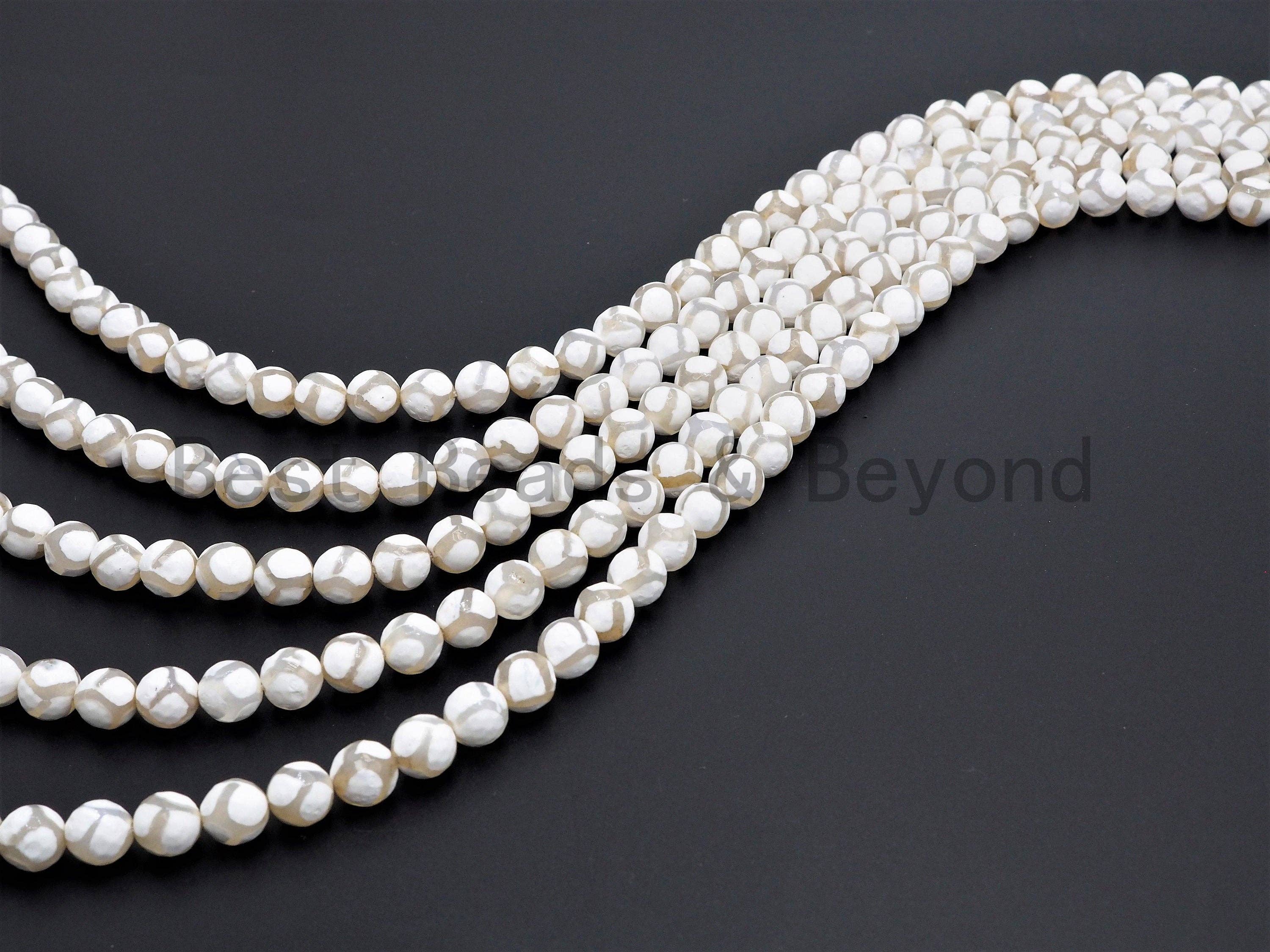 Quality Dzi White Agate beads, Round Faceted with Football line Beads, 6mm/8mm/10mm/12mm, Tibetan Agate,15.5inch strand, SKU#U403