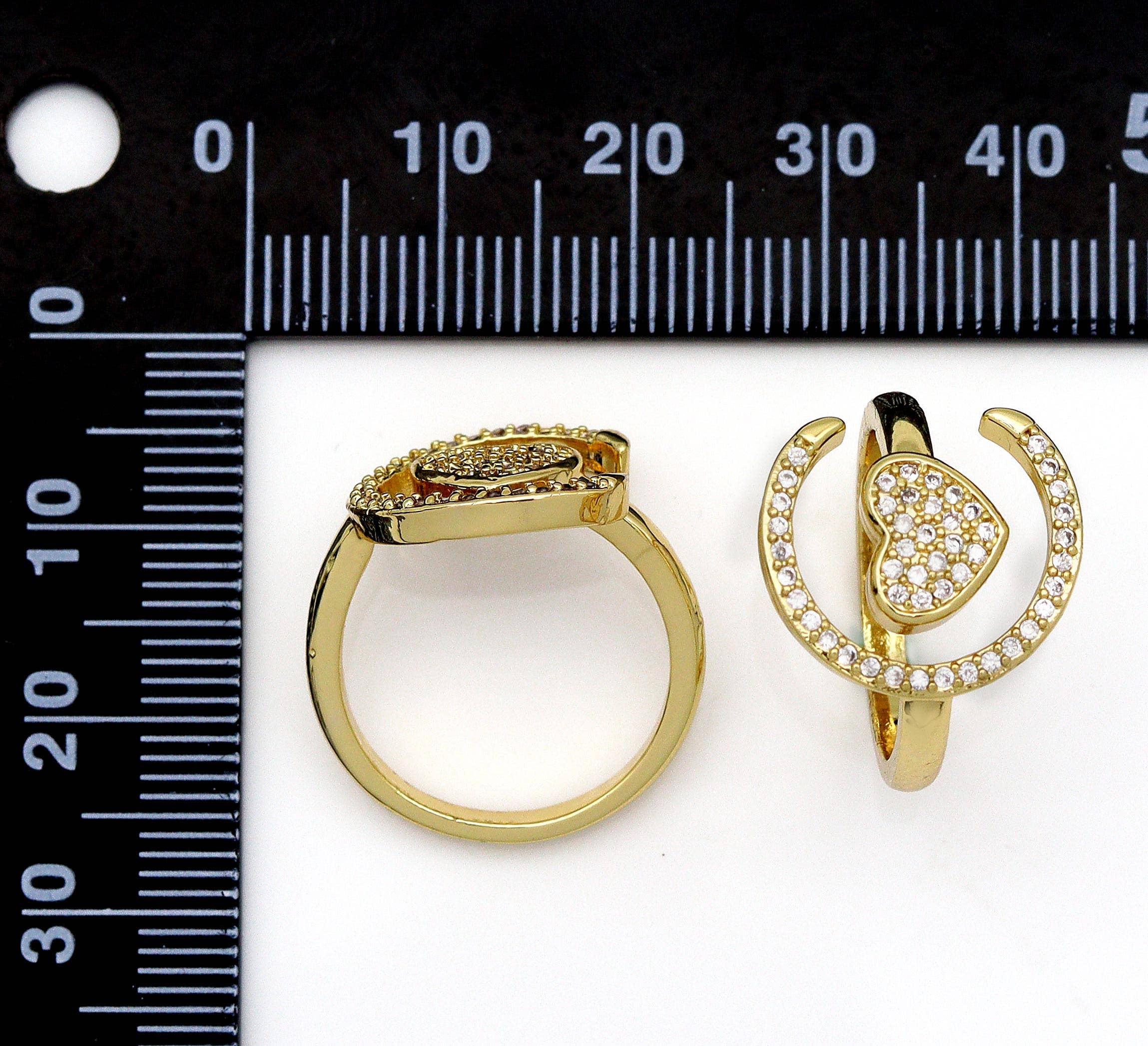 CZ Gold Heart Moon  Ring, Sku#LD320