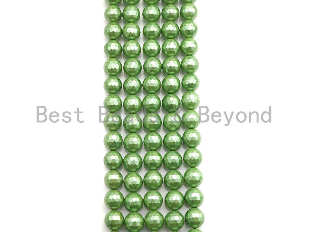 Natural Mother of Pearl Lime Green Round Faceted beads, 6mm/8mm/10mm/12mm Green MOP Beads, 15.5inch strand, SKU#T133