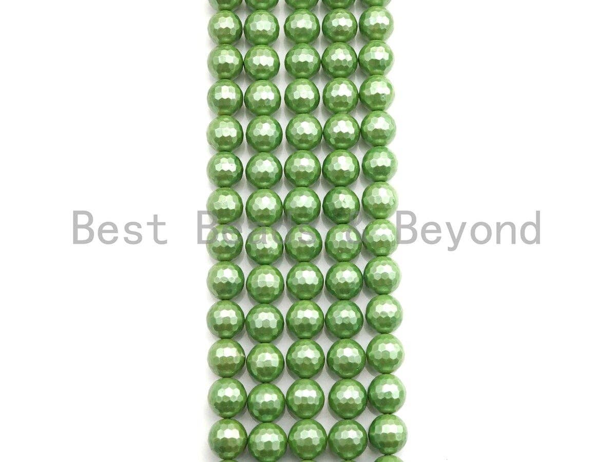 Natural Mother of Pearl Lime Green Round Faceted beads, 6mm/8mm/10mm/12mm Green MOP Beads, 15.5inch strand, SKU#T133