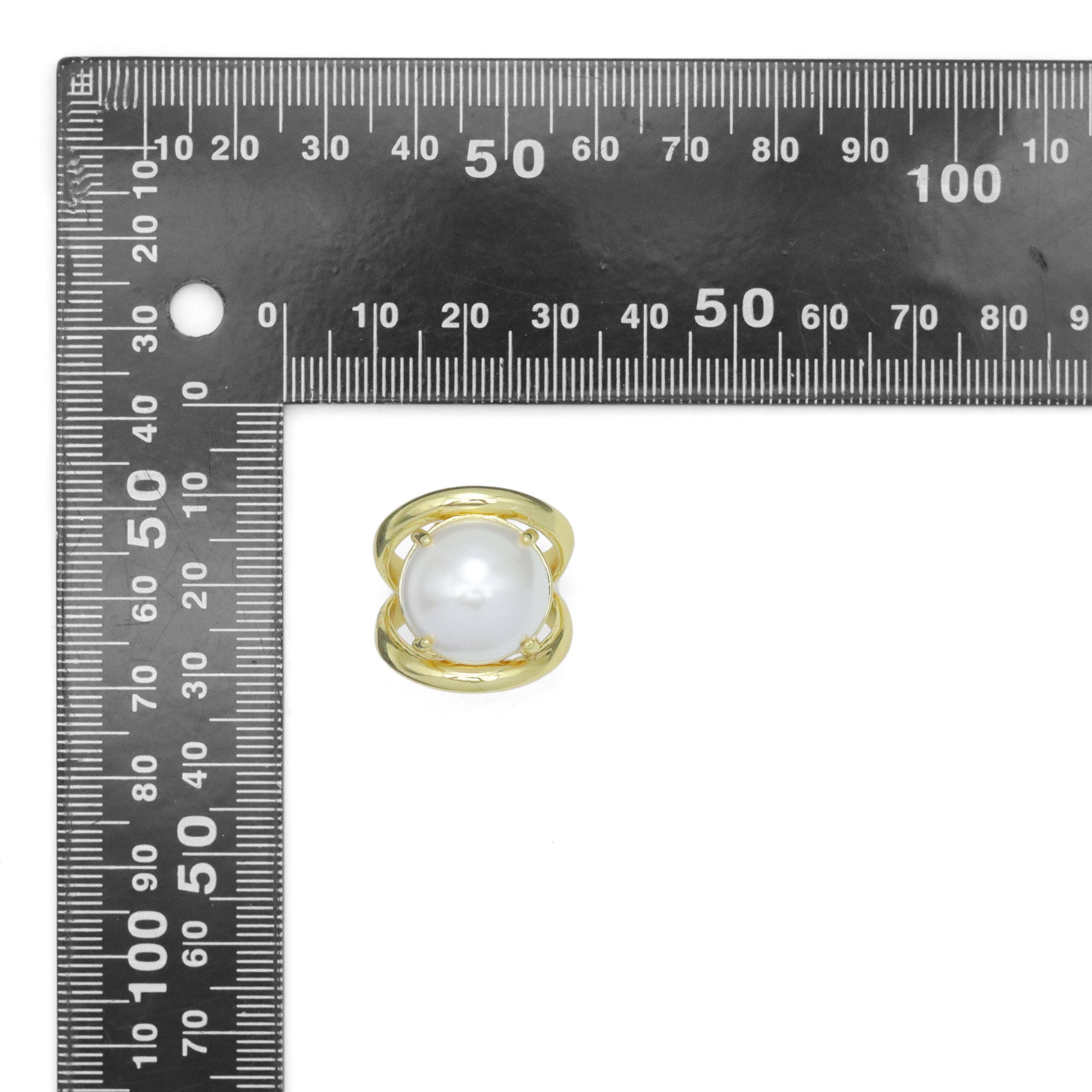 Gold Silver Large White Pearl Statement Adjustable Ring, Sku#LX768