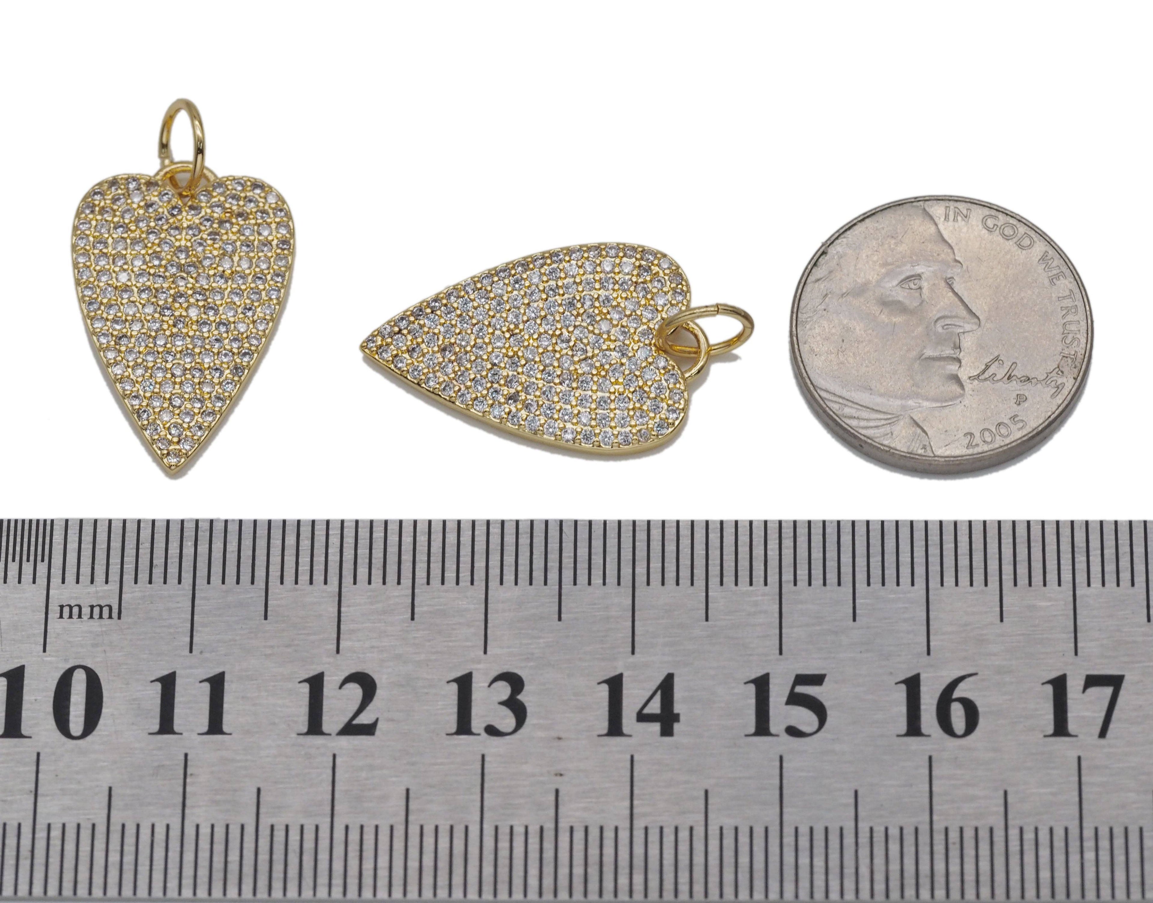 Gold CZ Pave Heart Charm, Sku#LX93
