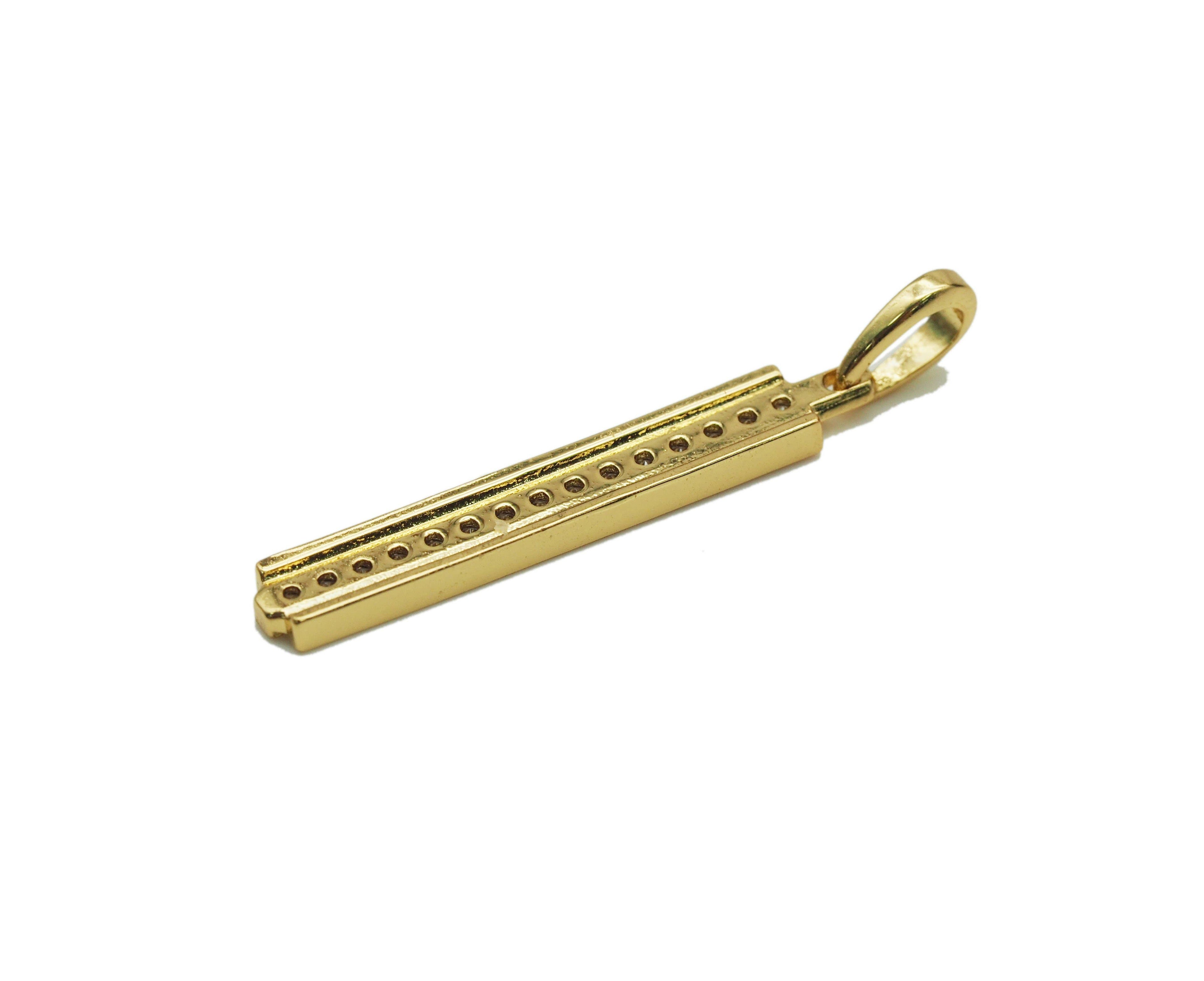 Gold Silver CZ Long Bar Pendant, Sku#Y632