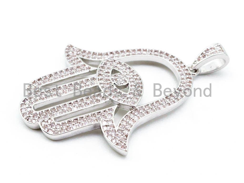 CZ Micro Pave Hamsa Hand with Evil Eye Pendant, F221