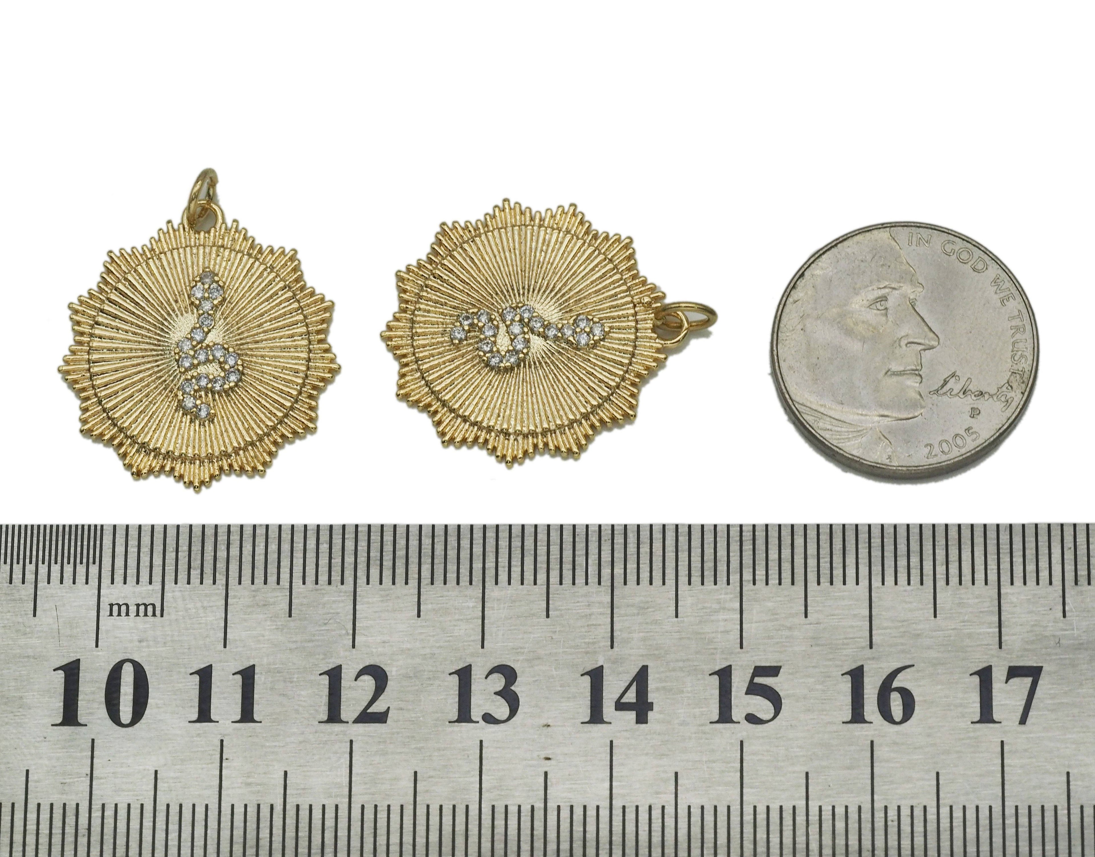 Gold CZ Snake Round Medallion Charm, Sku#CP40