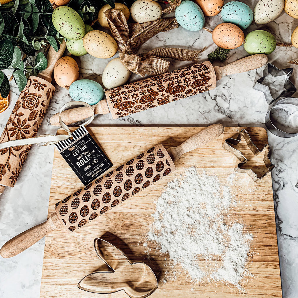 Easter Spring Rolling Pins for Kids and Bakers - Embossed Cookie Dough Pins