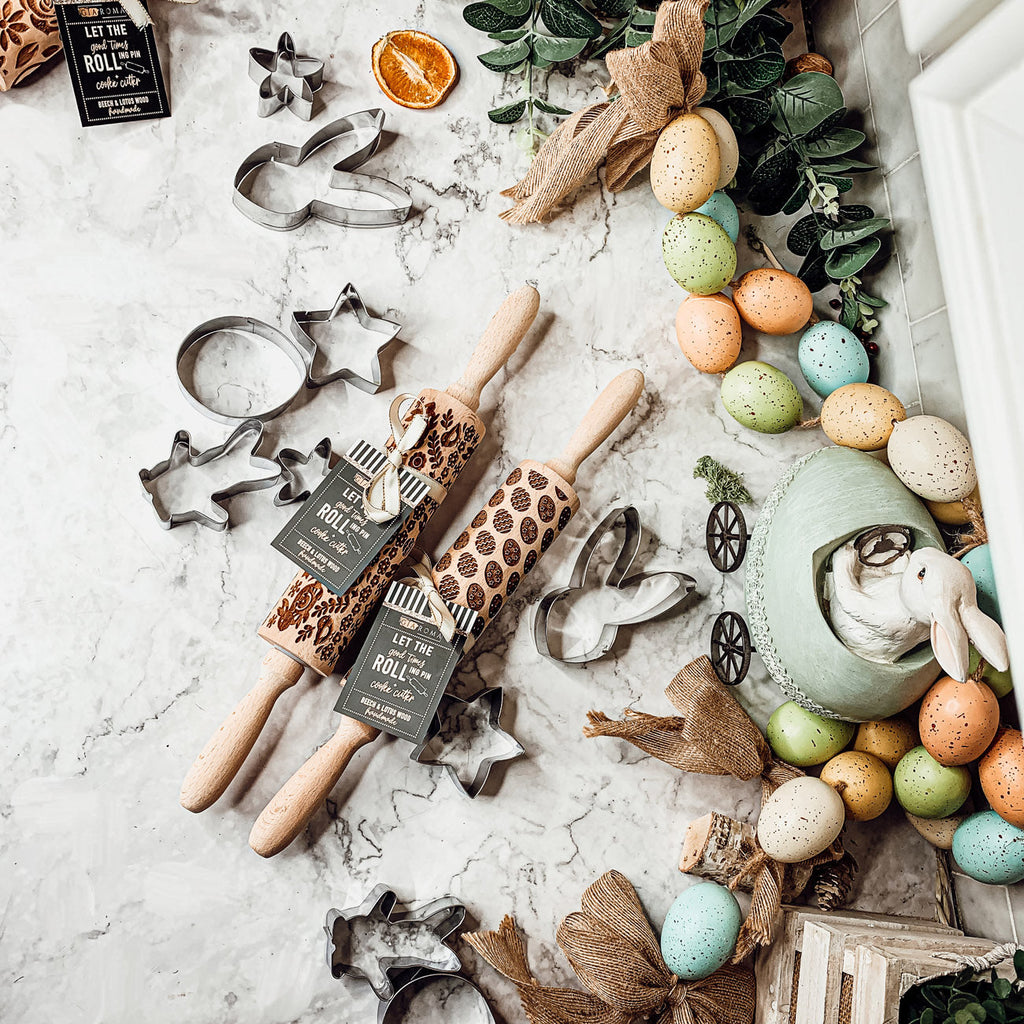Easter Spring Rolling Pins for Kids and Bakers - Embossed Cookie Dough Pins
