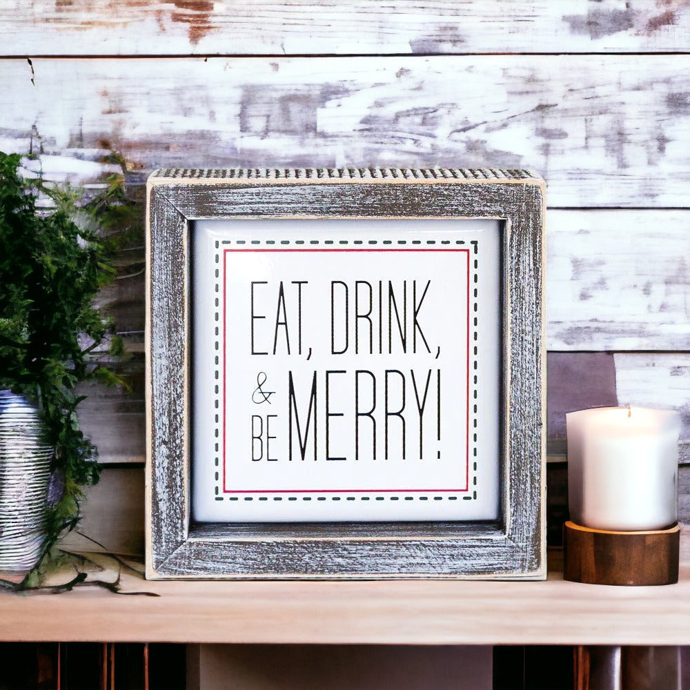Eat Drink Merry 5 Inch Wood Sign Holiday Kitchen Wall Decor Rustic Christmas Home Accent