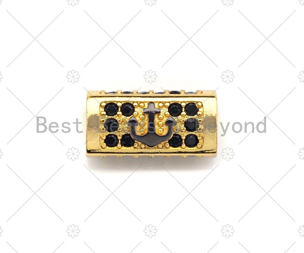 Anchor/Skull Bead,Tube Spacer Bead, Black CZ Pave Tube Spacer Beads for Men/Women Jewelry Making, 7x14mm, sku#ML22