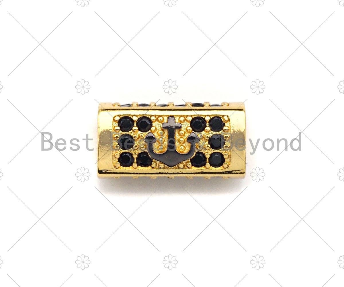 Anchor/Skull Bead,Tube Spacer Bead, Black CZ Pave Tube Spacer Beads for Men/Women Jewelry Making, 7x14mm, sku#ML22