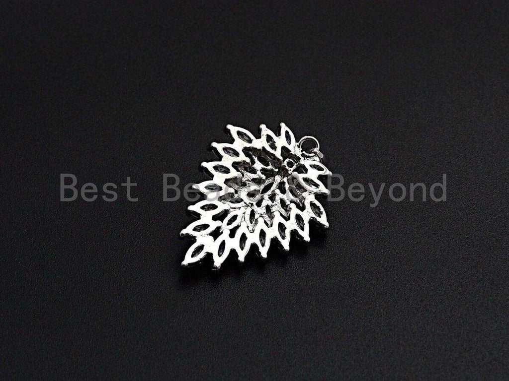 CZ Micro Pave Triangle Shape Pendant, Cubic Zirconia Taper Shape Pendant, Silver/Gold Tone, 24x31mm, Sku#FH64