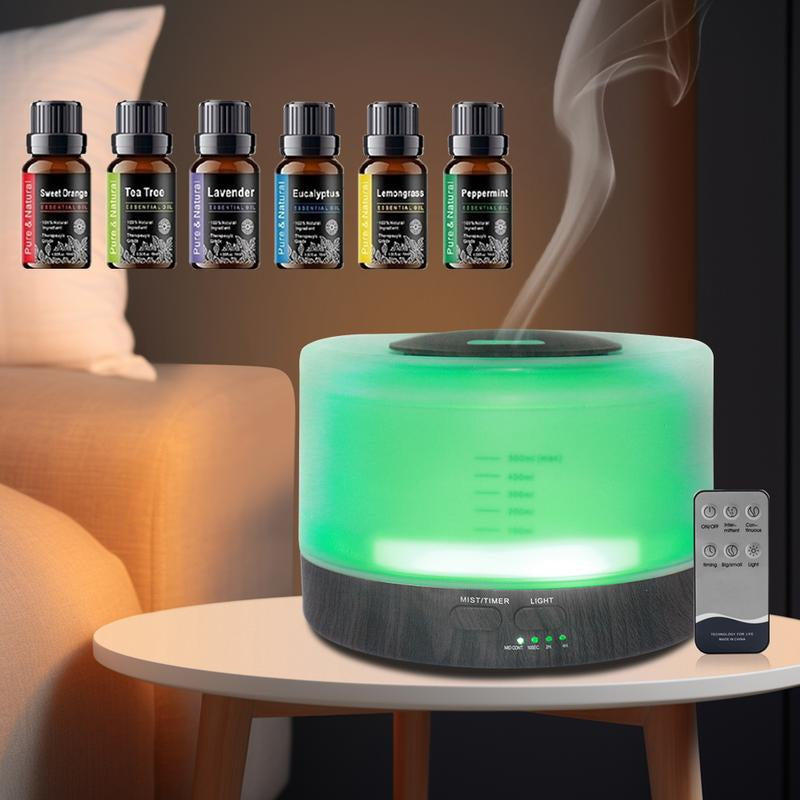 16.91Oz Essential Oil Diffuser, Aromatherapy, Humidifier, Soothing LED Lights, 6 Oils Included