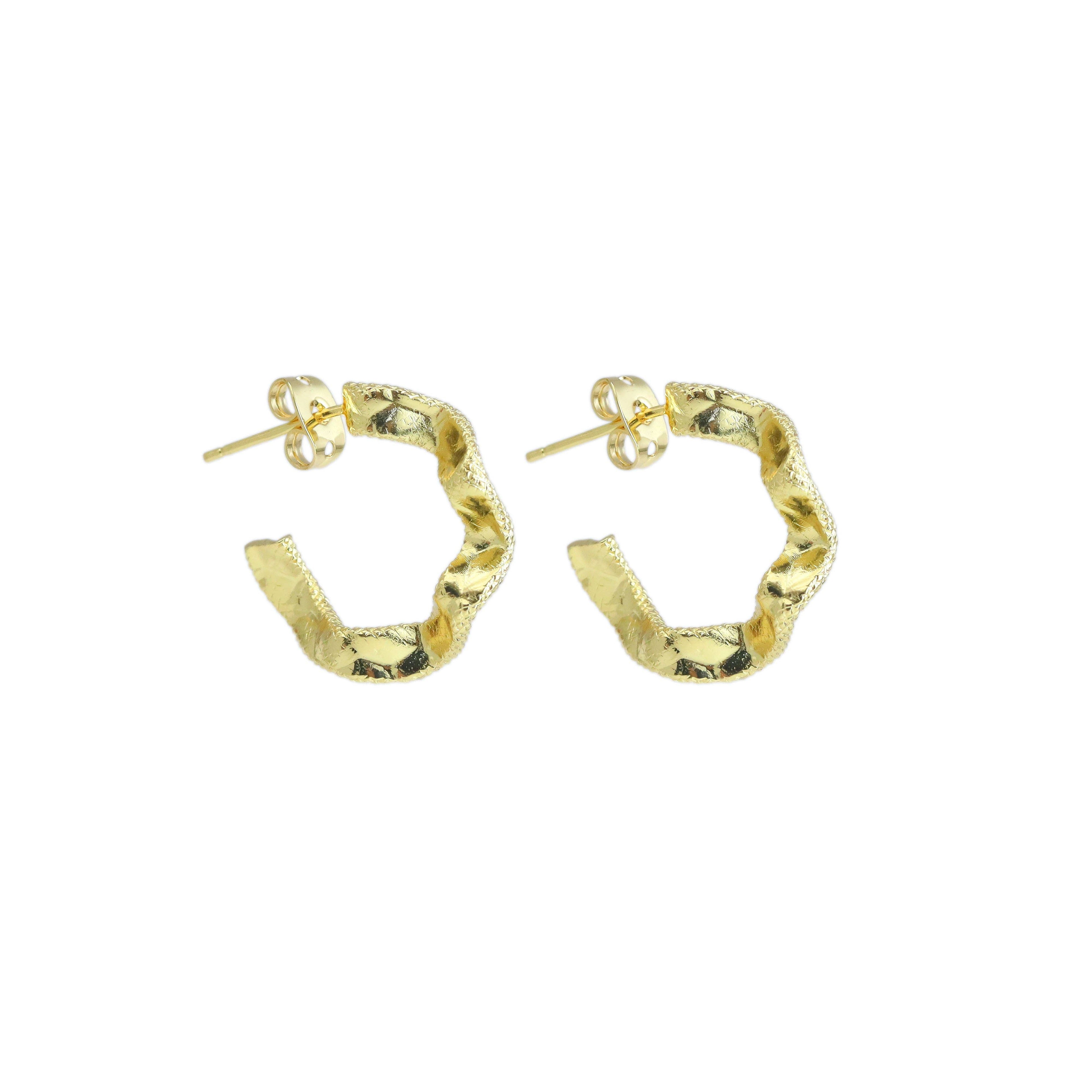 Hammered Gold Wiggle wave line  Earrings, Sku#A265