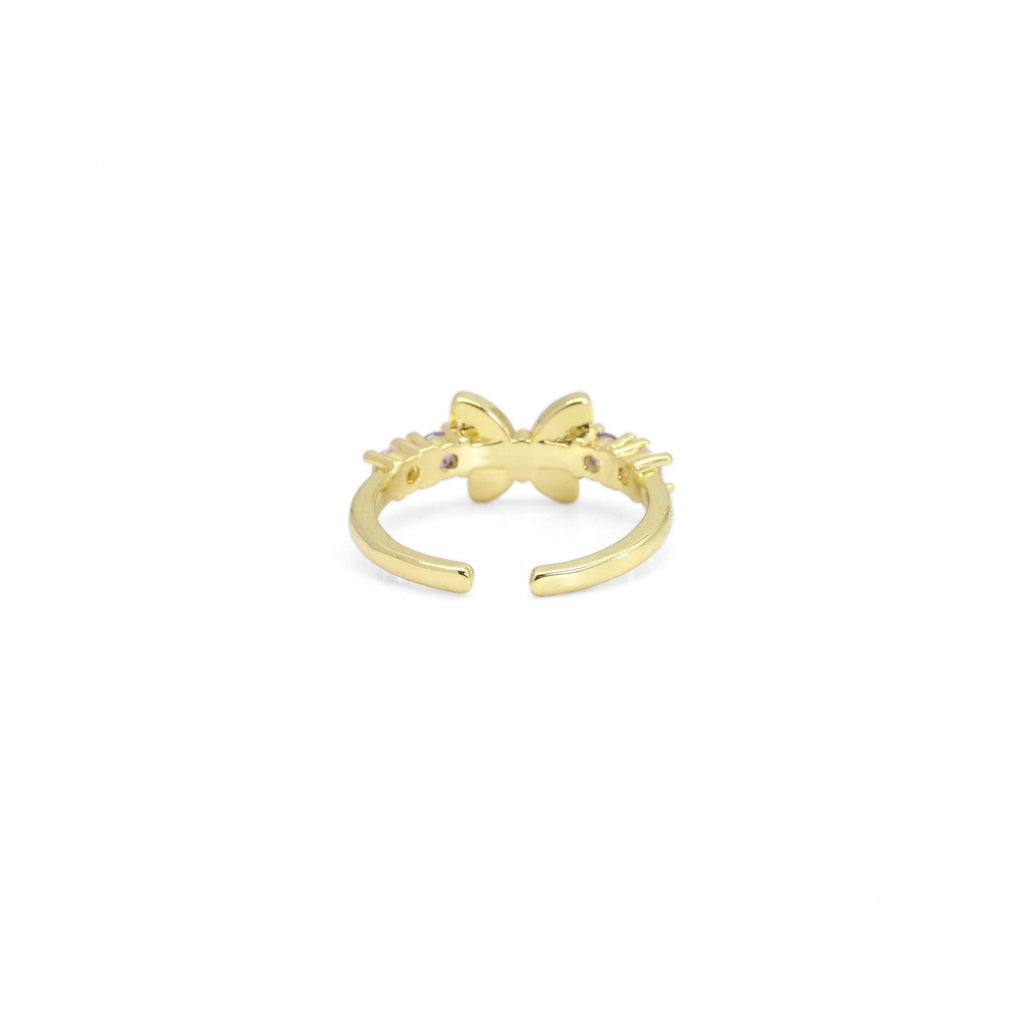 CZ Pink Enamel Butterfly Adjustable Ring, Sku#LD450
