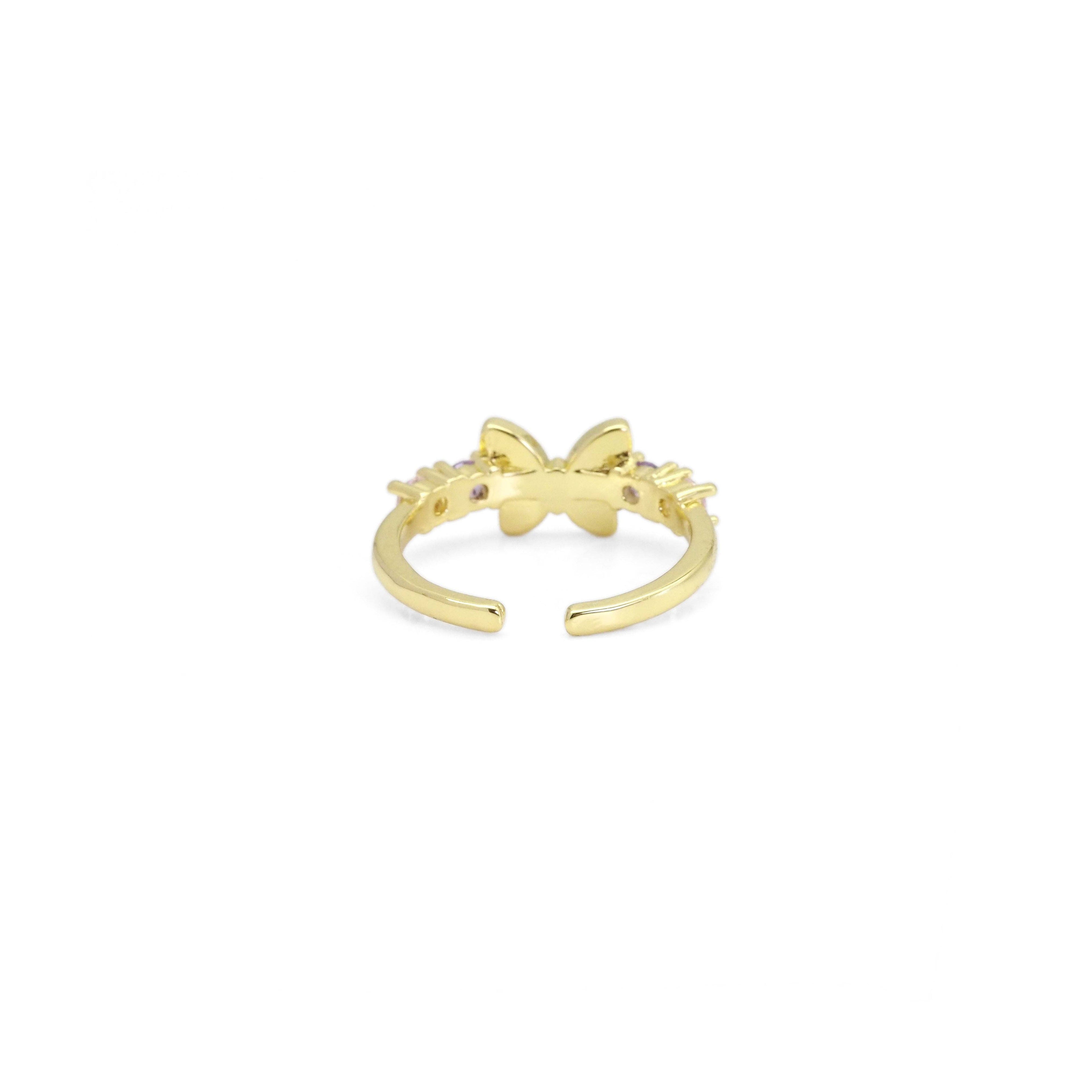 CZ Pink Enamel Butterfly Adjustable Ring, Sku#LD450