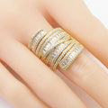 Chunky Gold Baguette CZ Curve Adjustable Ring, Sku#Y788