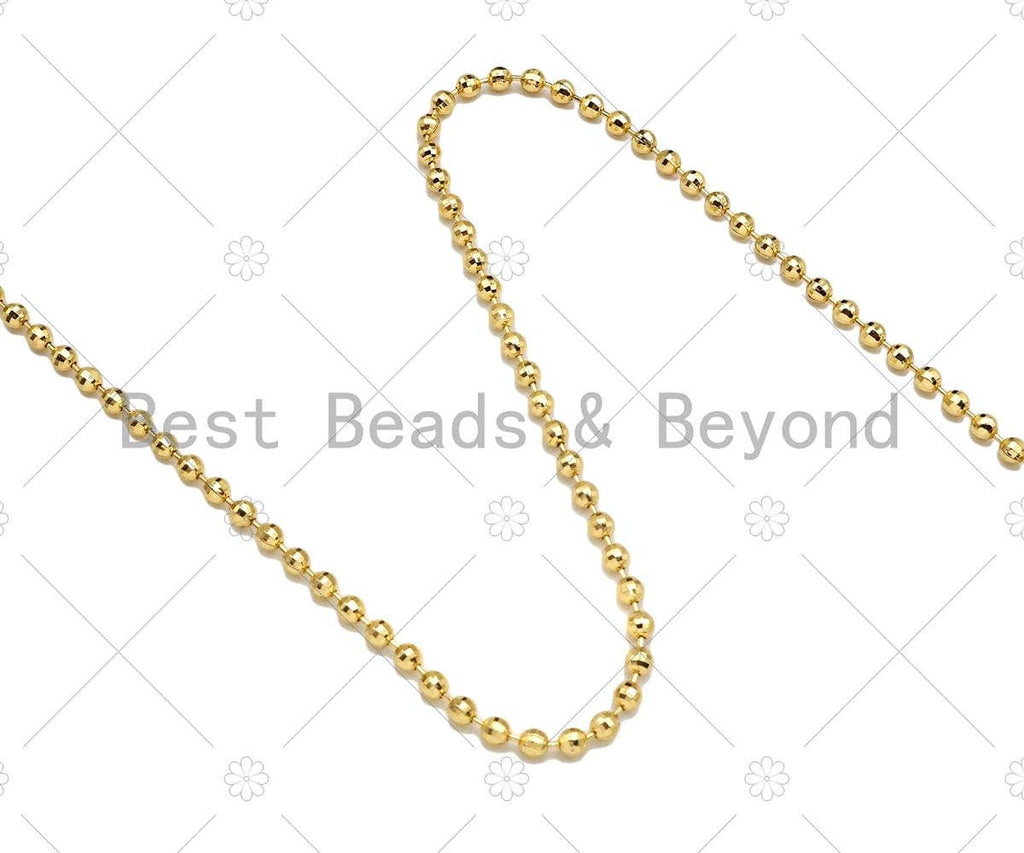Shinny 18K Gold Silver 4mm Solid Faceted Ball beads chain by Yard, Faceted Ball beads chain, wholesale chain, sku#LD68