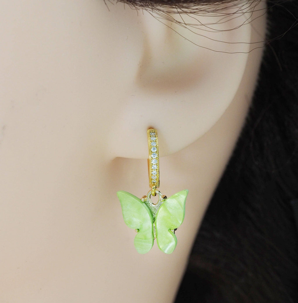 CZ Round Gold Silver Black Hoop Earrings, Sku#Y766
