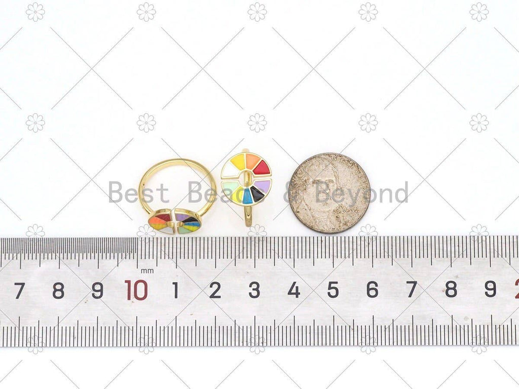 Colorful Enamel Fan Sunflower Adjustable Ring,Sku#Y542