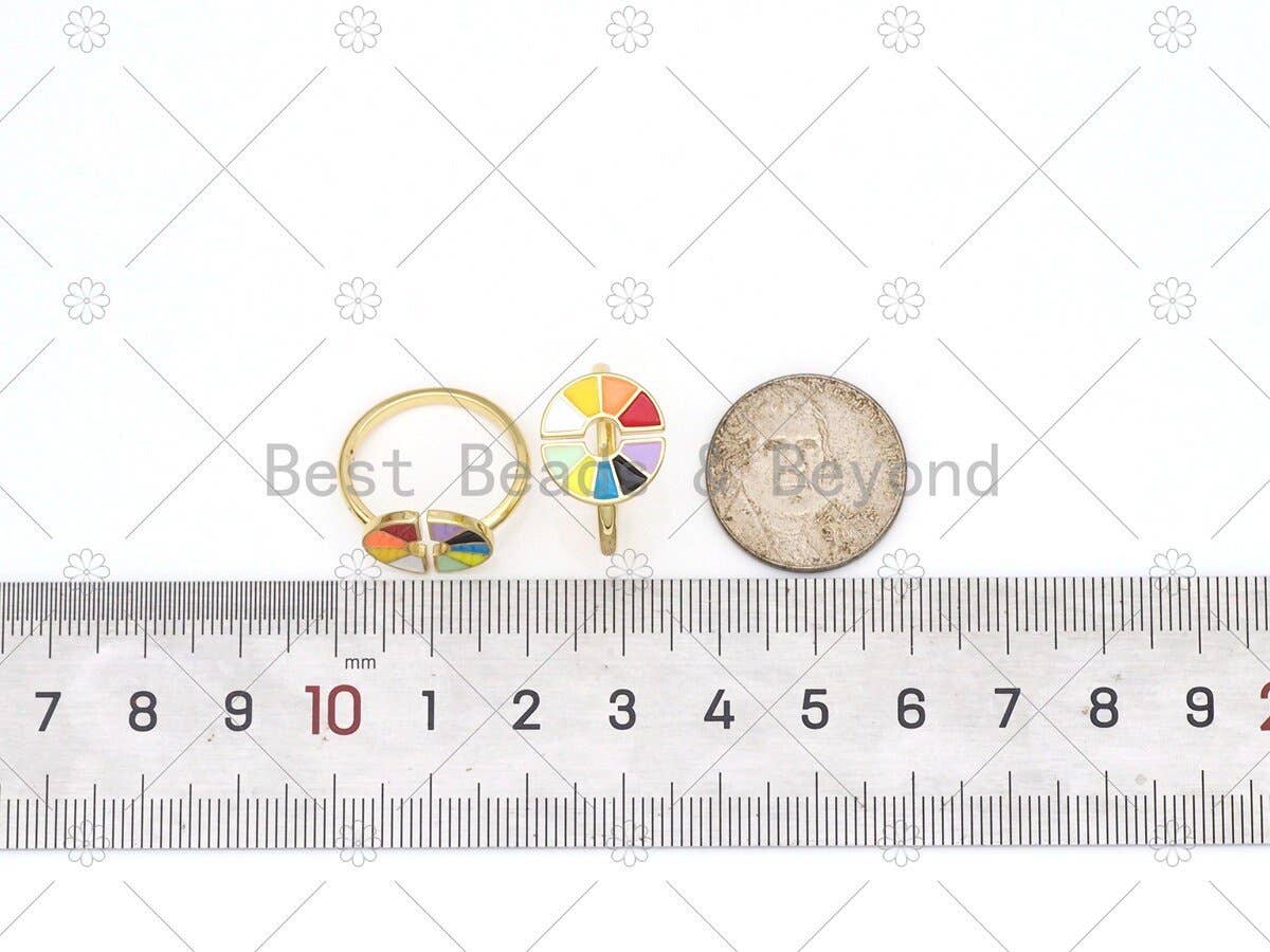 Colorful Enamel Fan Sunflower Adjustable Ring,Sku#Y542