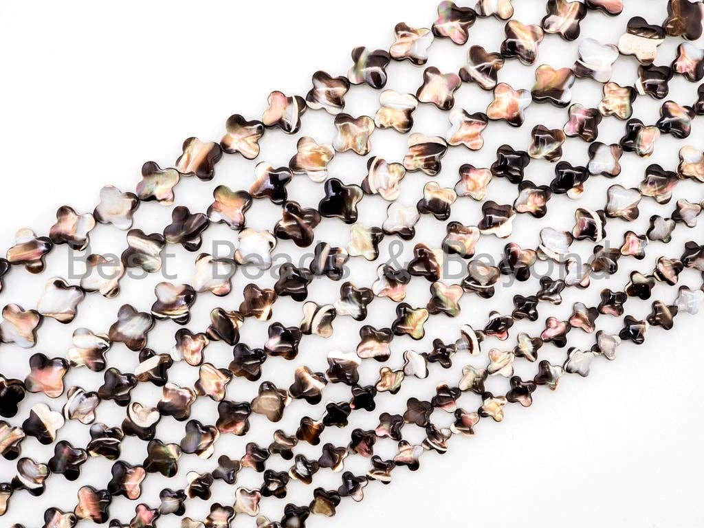 Natural Mother of Pearl beads, 8/10/12/15/18mm Brown Plated Mother of Pearl Four-leaf clover Beads strand, 16inch full strand, SKU#T40