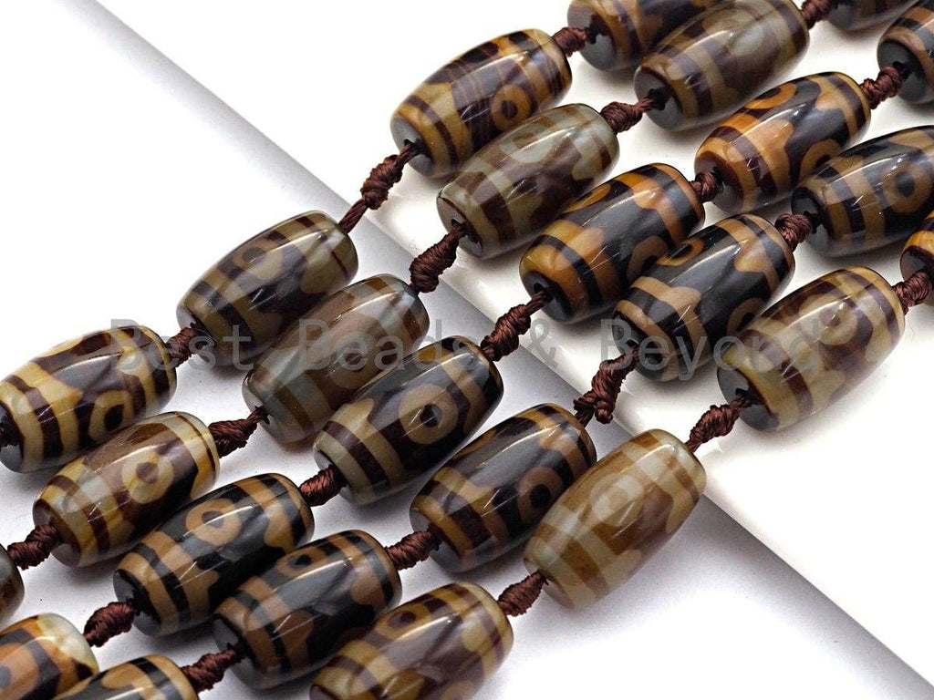 1pc/11pc Natural Tibetan Agate Barrel Beads, Brown Dzi oval beads, Barrel Agate Beads, 15x25mm,sku#U497
