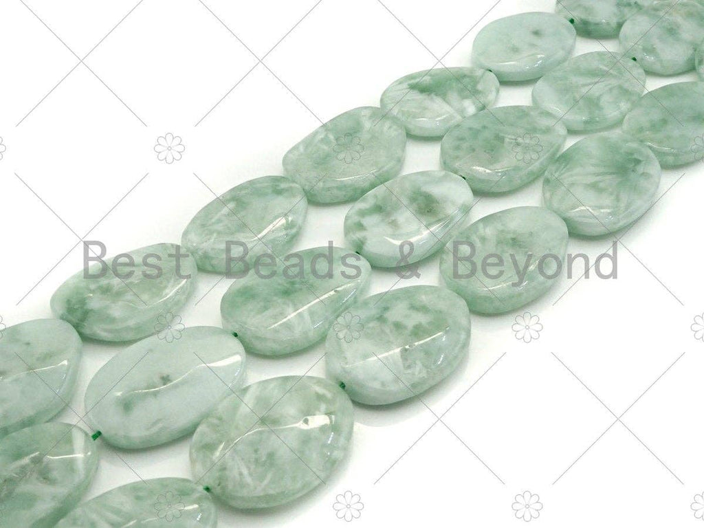 Natural Green Angelite Flat Oval,25x35mm/30x40mm Flat Oval Smooth Gemstone Beads, Green Angelite, 15.5"Full Strand, sku#U985