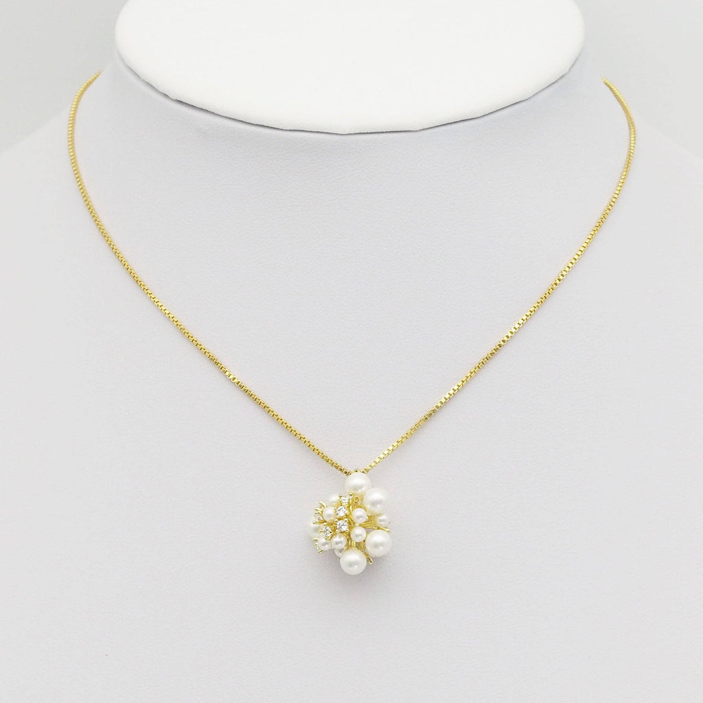 Gold CZ White Pearl Cluster Charm, Sku#Y809