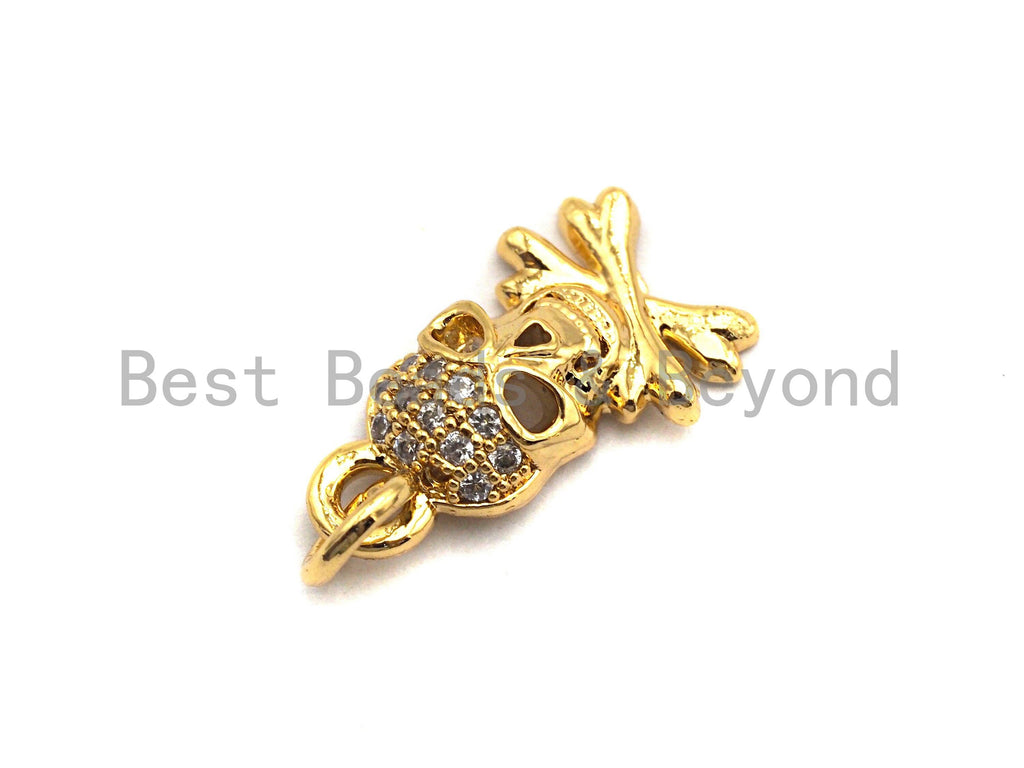 CZ Clear Micro Pave Skull Pendant, CZ Pave Pendant, Gold/Rose Gold/Silver/Gunmetal plated, 8x14mm, Sku#F818