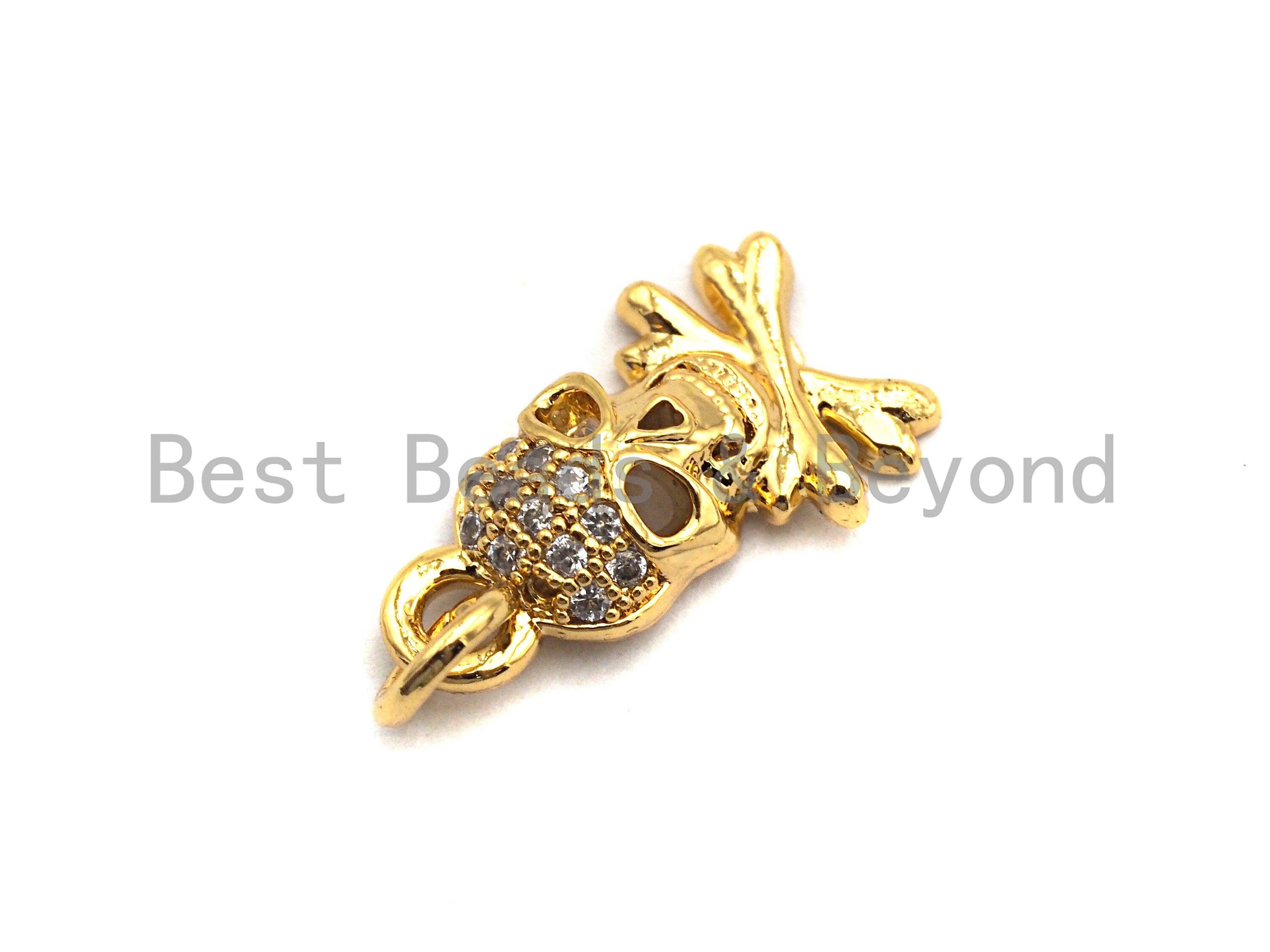 CZ Clear Micro Pave Skull Pendant, CZ Pave Pendant, Gold/Rose Gold/Silver/Gunmetal plated, 8x14mm, Sku#F818