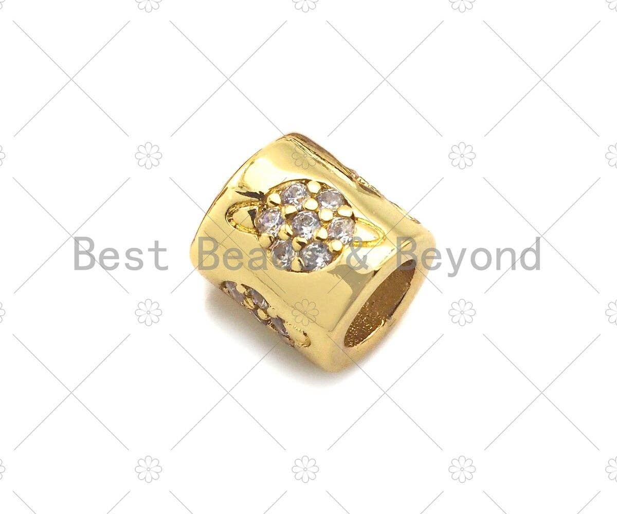 CZ Pave planet on Large hole tube spacer beads, sku#C120