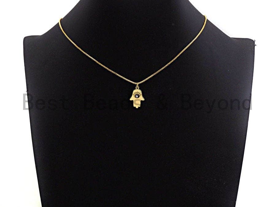 CZ Micro Pave Evil Eye on Hamsa Hand Pendant/Charm, Lucky eye Cubic Zirconia Pendant, Gold Tone,13x19mm,Sku#Y232