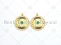 CZ Micro Pave Green Enamel Leaf  On Round Medallion Shape Pendant,18K Gold Filled Good Luck Charm, Necklace Bracelet Charm,25x28mm,Sku#LK380