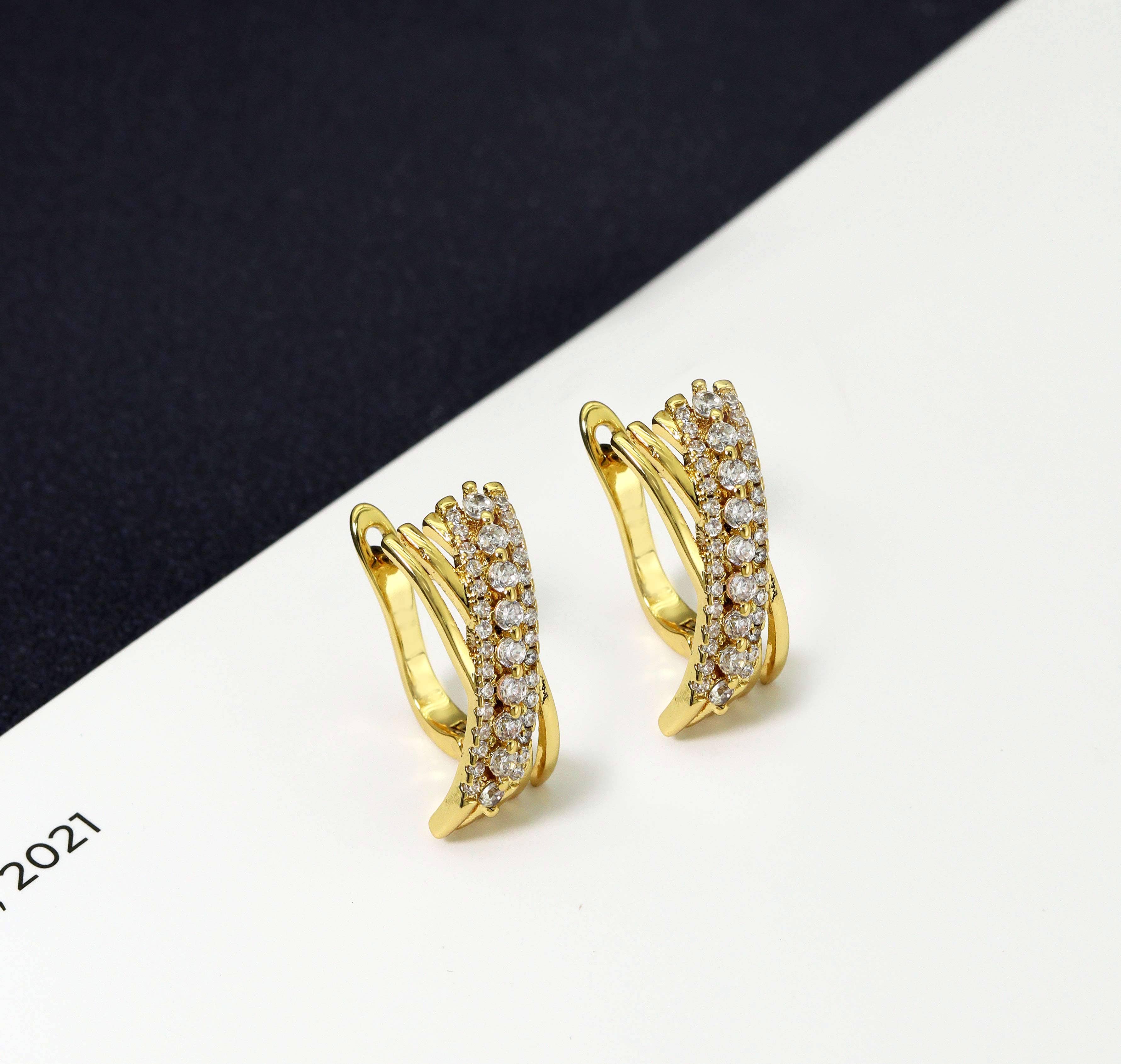 CZ Gold Huggile Earrings, Sku#Y731
