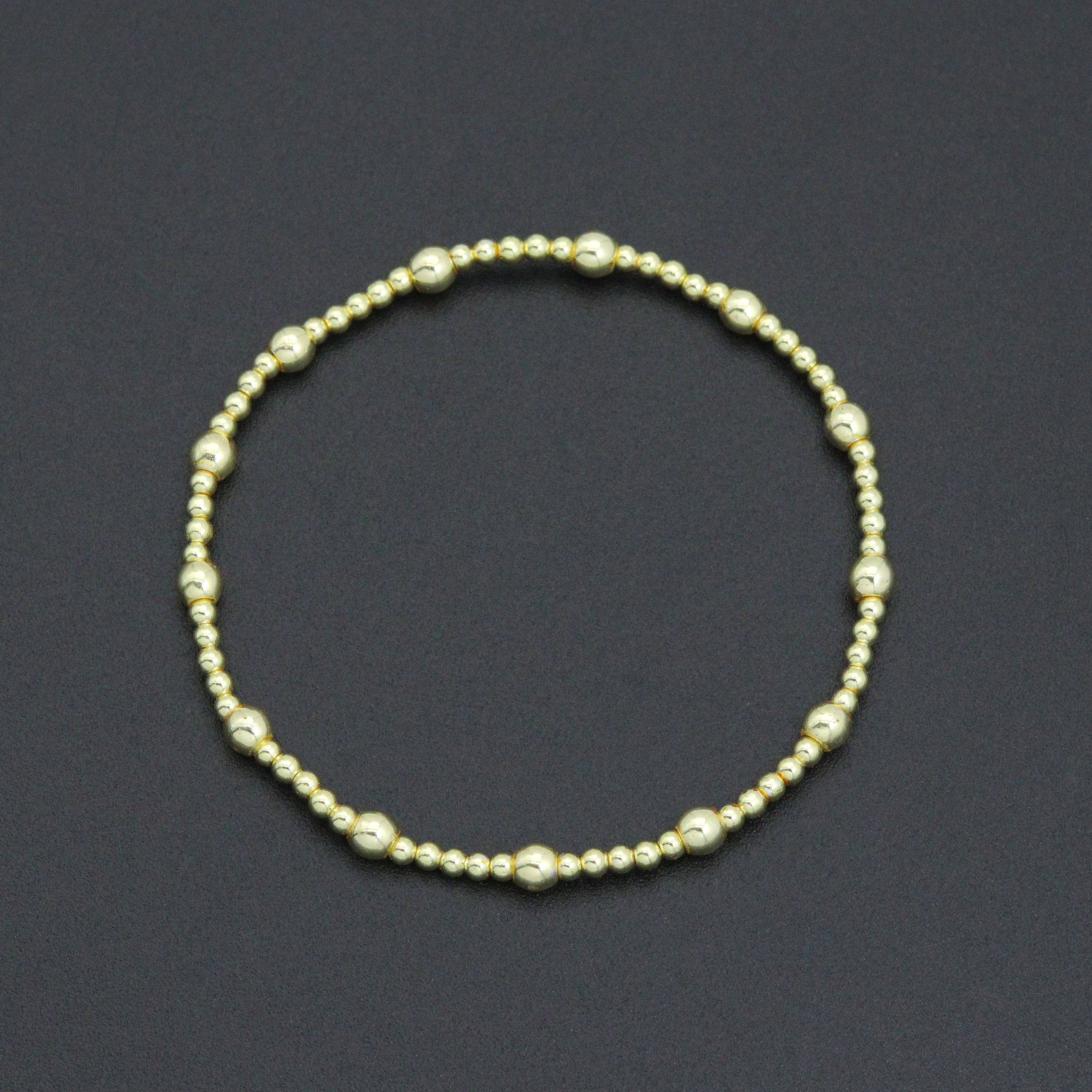 Gold Hematite Ball Beads Stretchy Bracelet, Sku#EF684