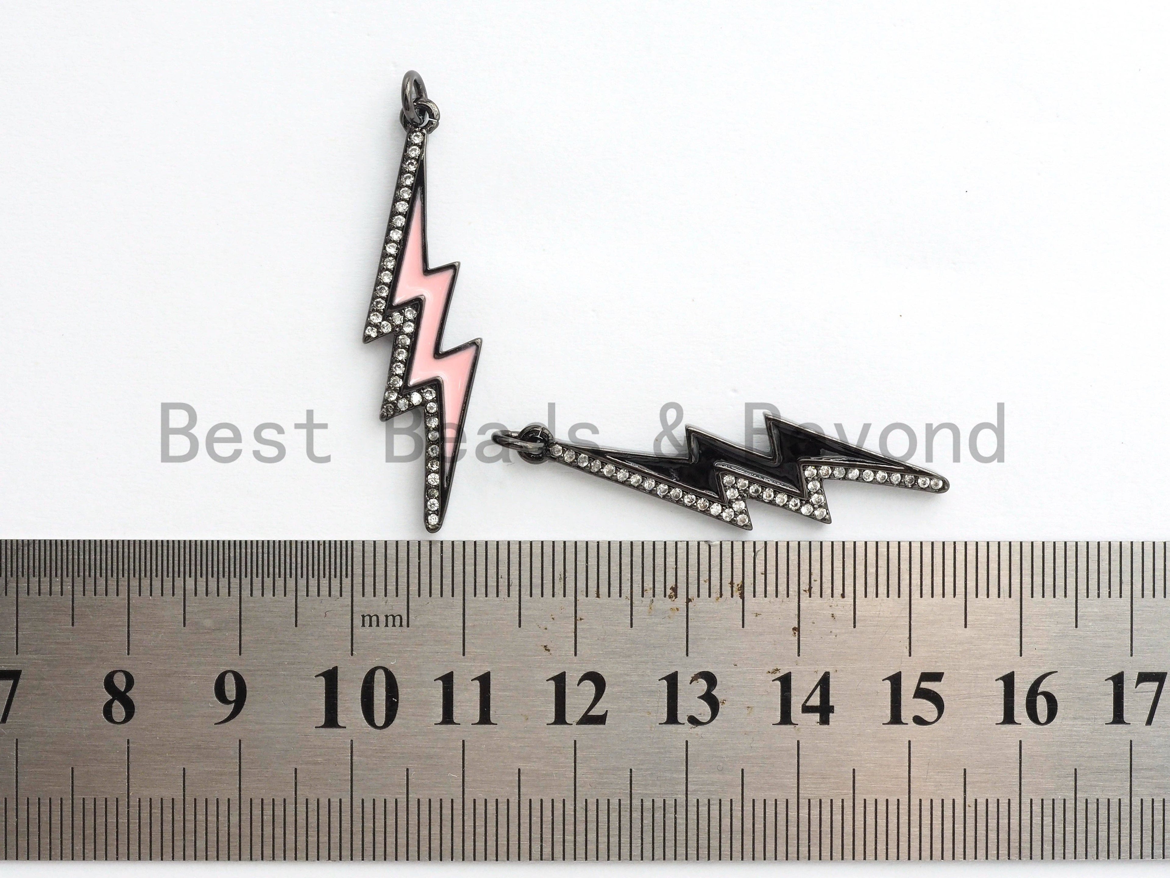 CZ Enamel Thunder Lightning Bolt Charm, Enamel CZ Pave lightning Sign Pendant, Pave Lightning Bolt Charm,  11x39mm, sku#F604