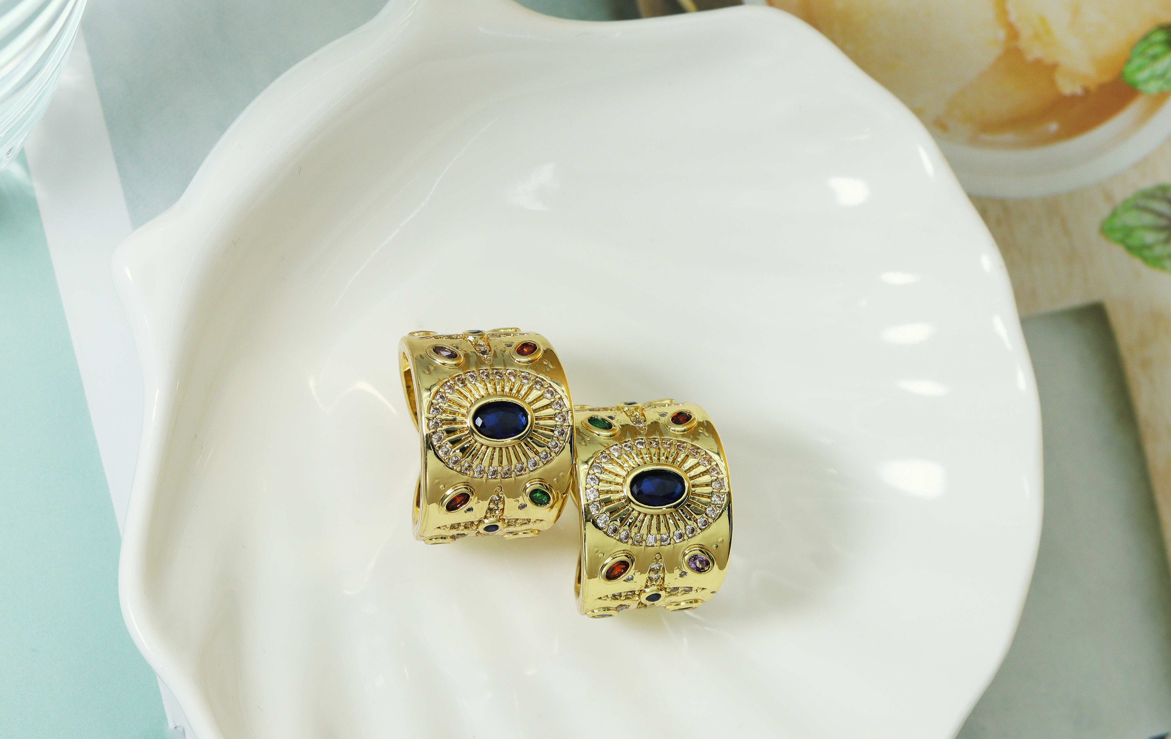 Colorful CZ Evile Eye Thick Band Ring,Sku#JL72