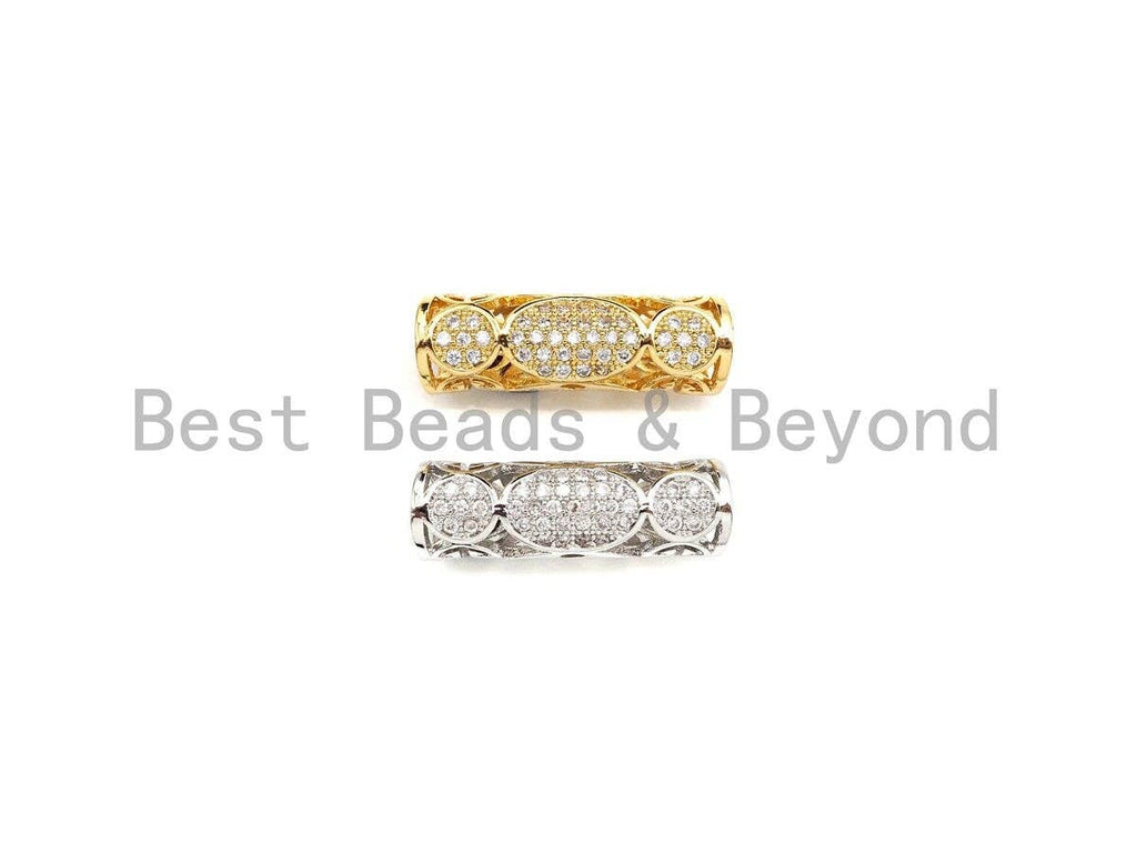 Clear CZ Micro Pave Filigree Big Hole Curved Tube, Cubic Zirconia Spacer Tube for Bracelet, 7x22mm, sku#Z1076