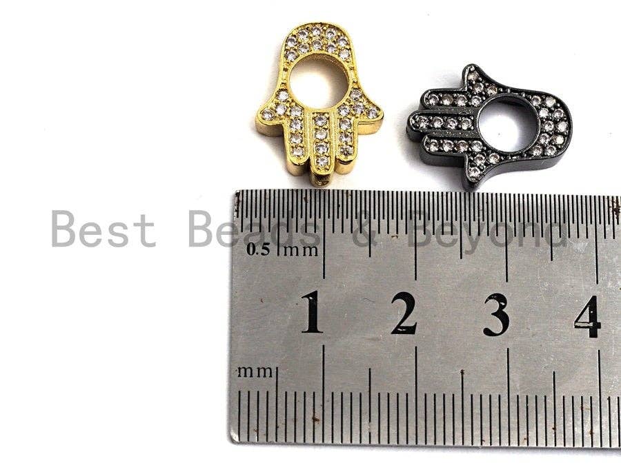 CZ Micro Pave Hollow out Hamsa Hand Beads, Cubic Zirconia Spacer Beads, Men's Women's Jewelry Beads Findings,18x14mm, sku#Z395