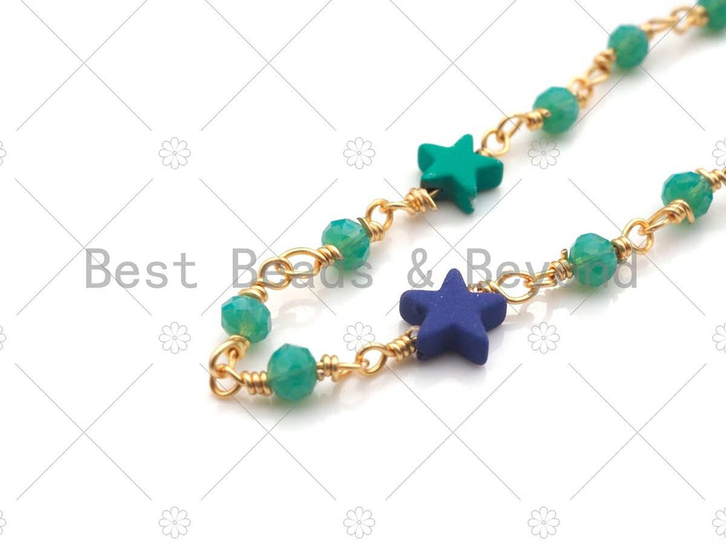 1 Foot/Yard- 6mm Colorful Star Rosary Chain- Brass Wire Wrapped Gold Plated Chain- DIY Necklace/Bracelet Link Findings, sku#V65