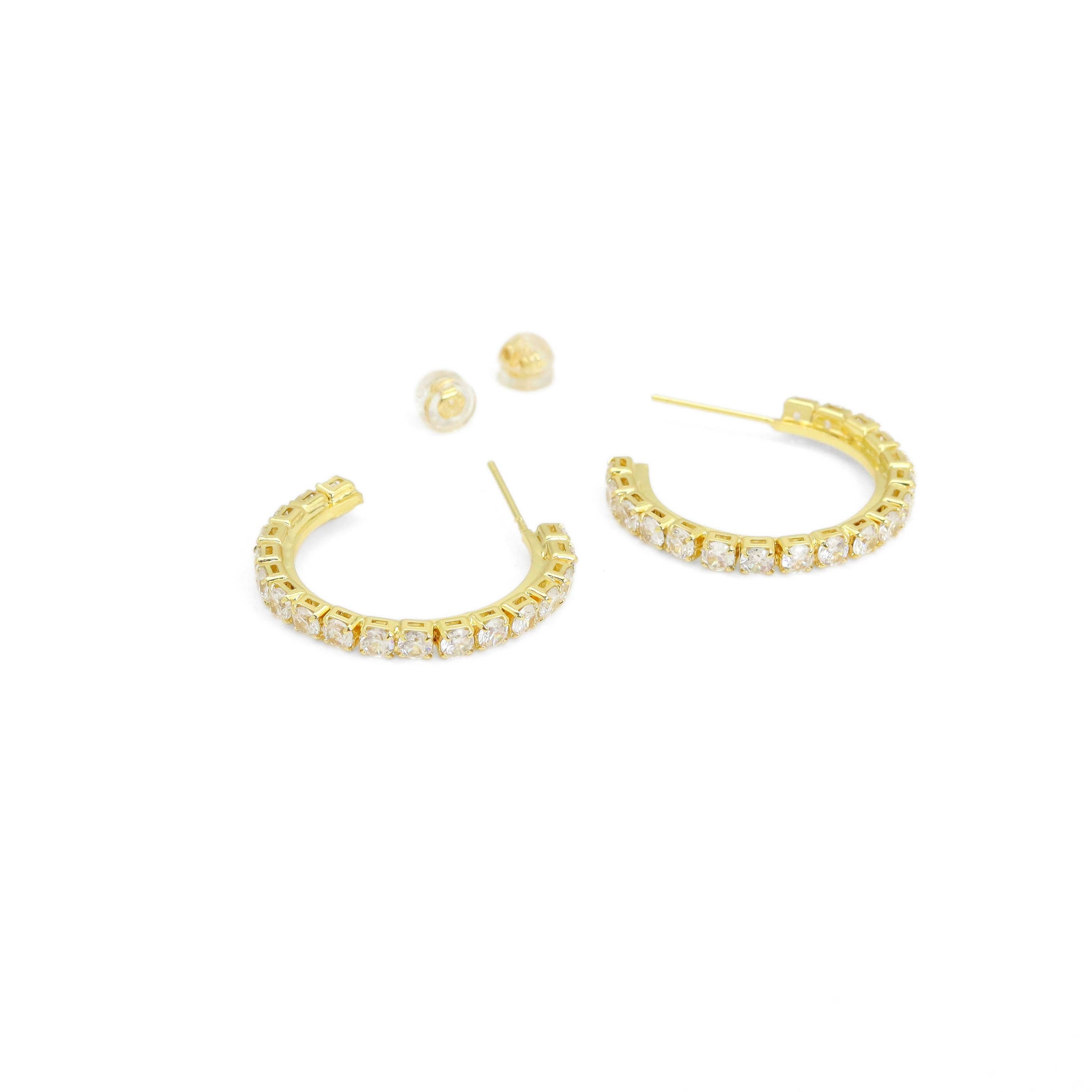 Big Diamond CZ Tennis Hoop Earrings, Sku#LX505