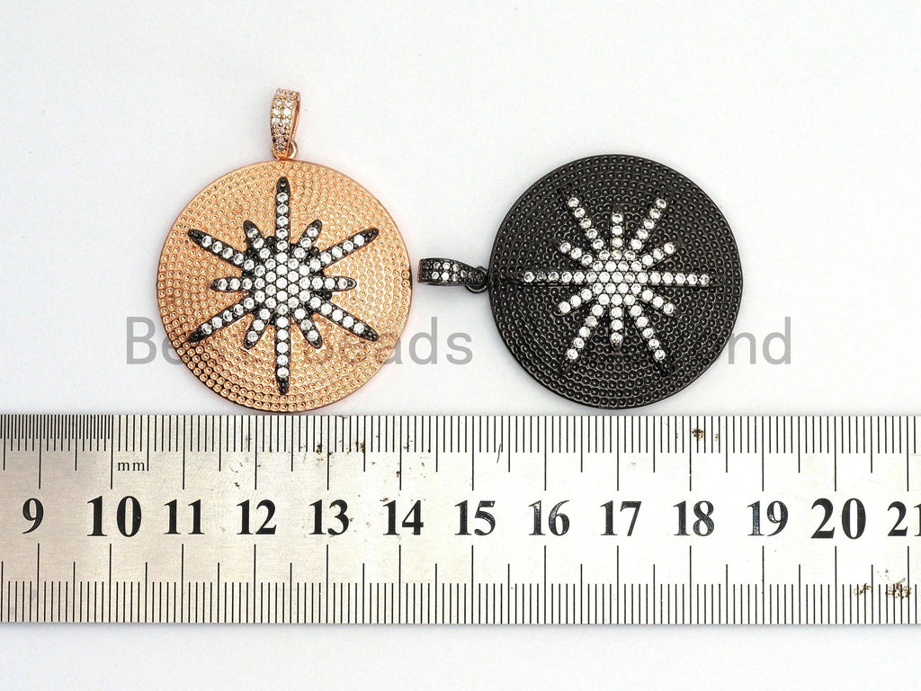 CZ Micro Pave Large 36x39mm Star on Round Disc Pendant, Star