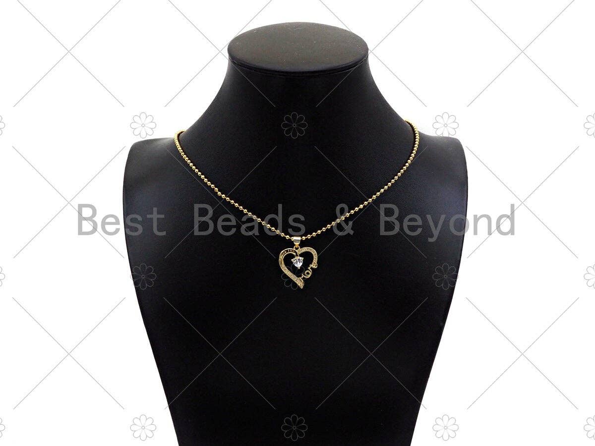 Gold Filled CZ Micro Pave Mom On Heart Frame Shape Pendant, 18K Gold Filled Heart Charm, Mother's Day, Necklace Charm,19x22mm,Sku#LD119