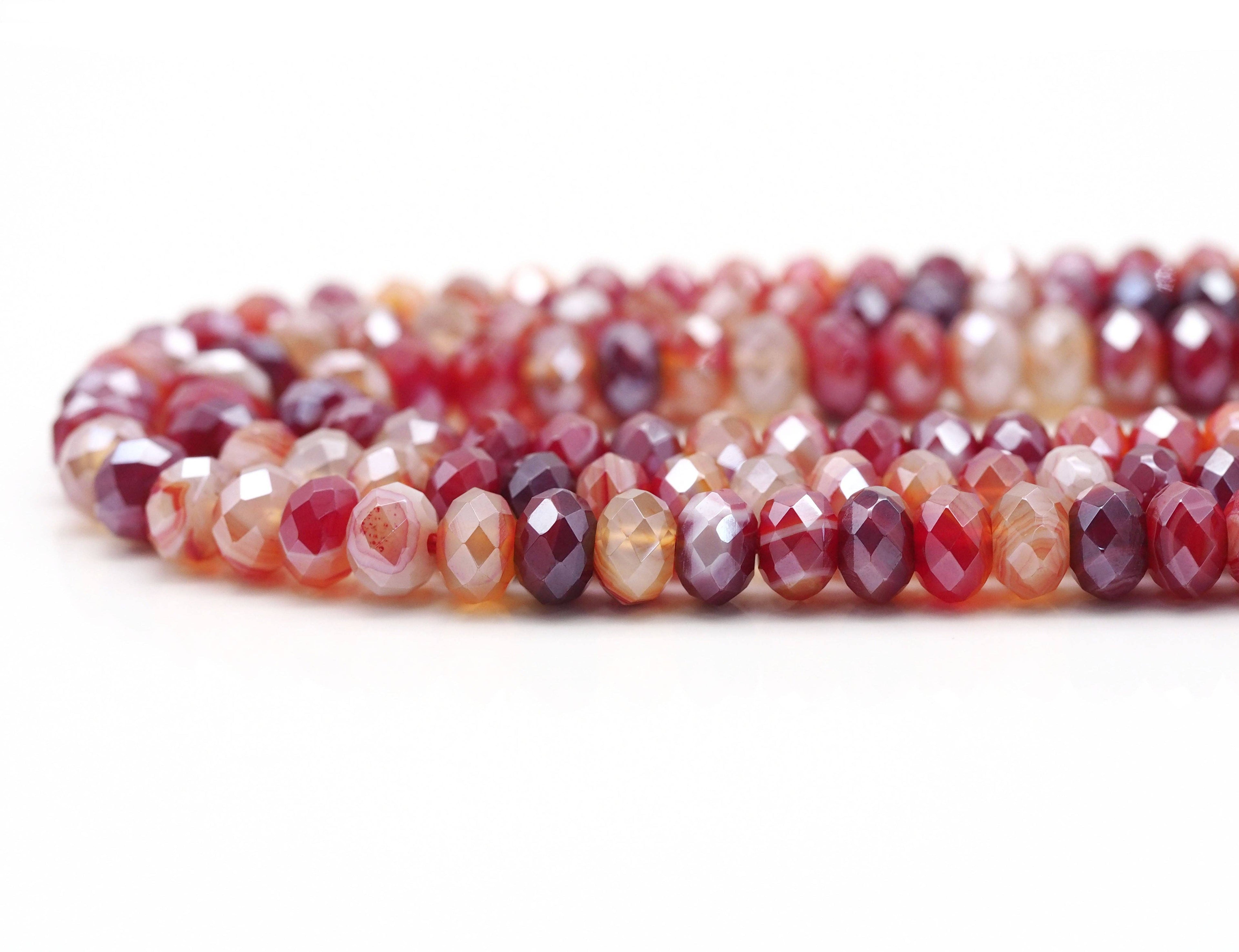 Mystic Natural Orange Red Banded Agate Rondelle Faceted Beads, SKu#UA269