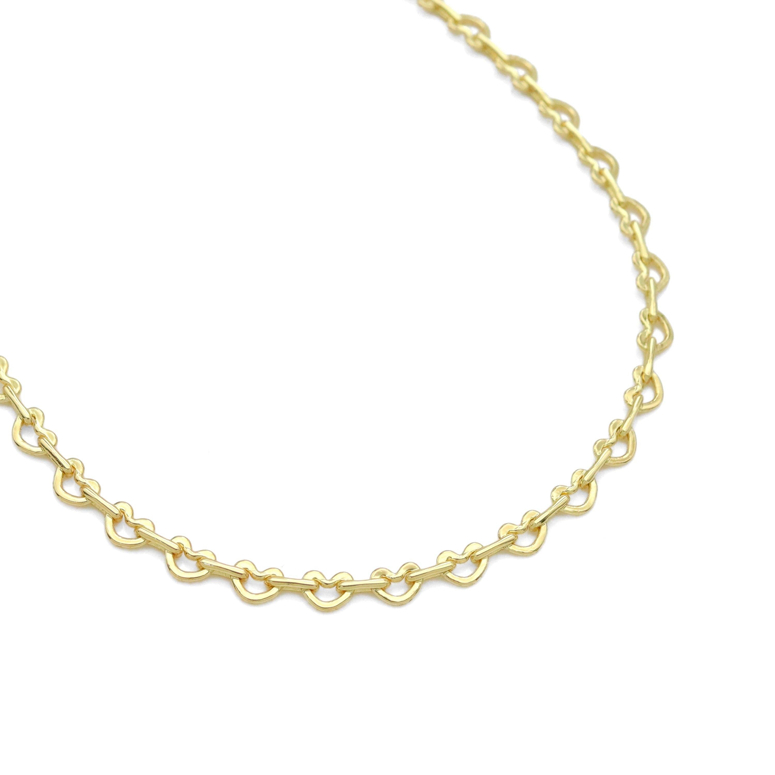 Gold Heart Link Chain Necklace, Sku#LD585