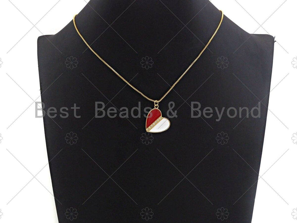 18K Gold CZ Pave Heart Charm/Penant, White Red Black Heart Charm, CZ Pave heart charm, 20x21mm, sku#LK34