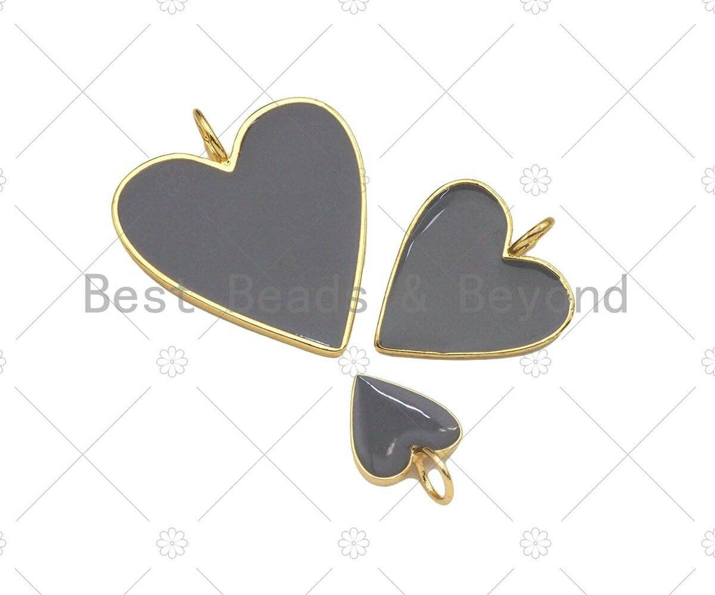 Gray Enamel Heart Pendant with Gold Finish, Enamel Heart, Gray Enamel Heart, 14x20/24x29/33x38mm, sku#FH171